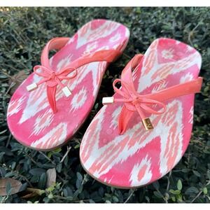 Vionic Bella Orthopedic Flip Flop Sandals Thong Coral Pink Ikat Sz 8
